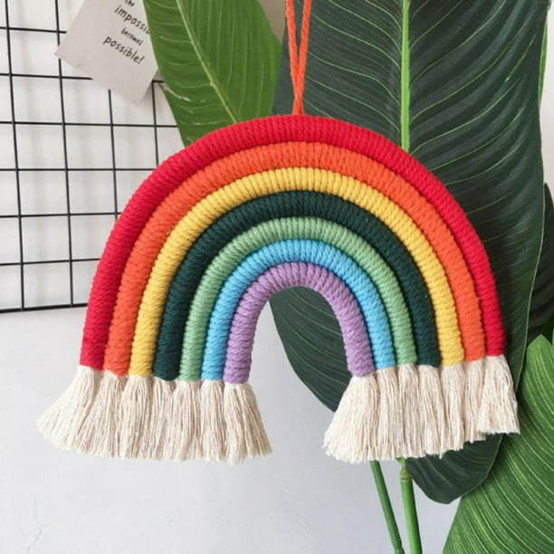 Woven Wall Hanging for Nursery and Home Decorate Hand-Woven Rainbow Wall Decor